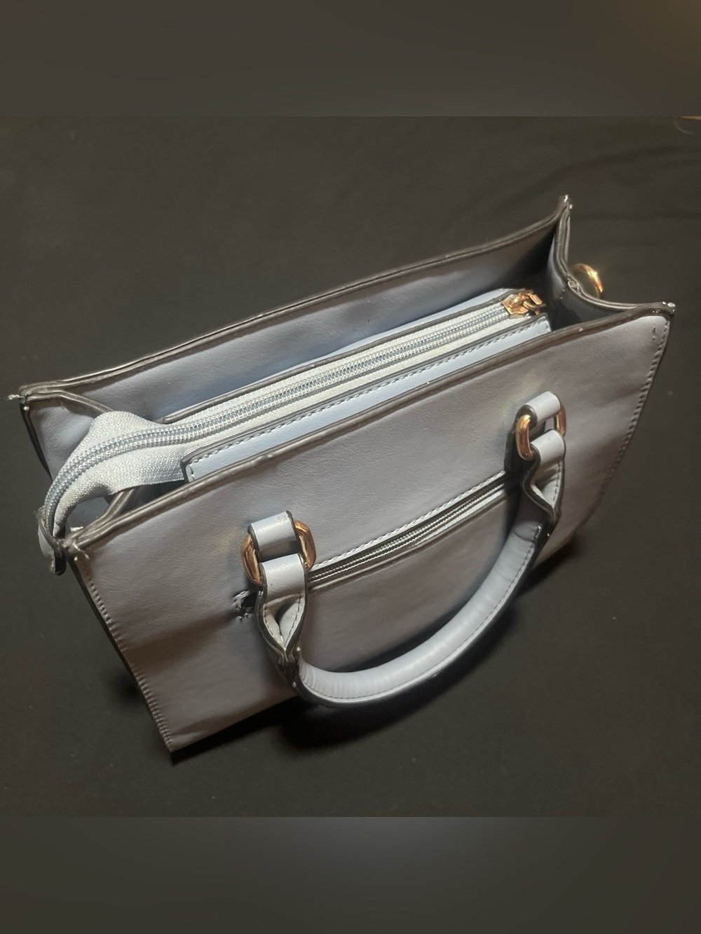 Elegant Light Gray Women's Satchel with Gold Accents